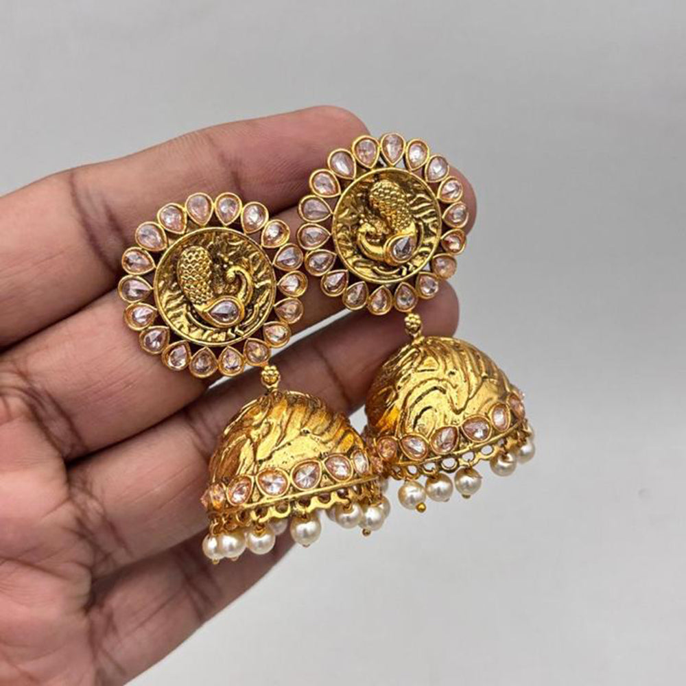 Jewel Addiction Gold Plated Crystal Stone And  Pearls Jhumki Earrings