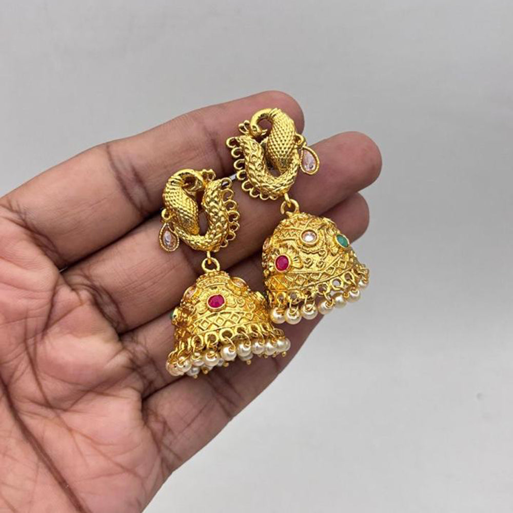 Jewel Addiction Gold Plated Crystal Stone And  Pearls Jhumki Earrings