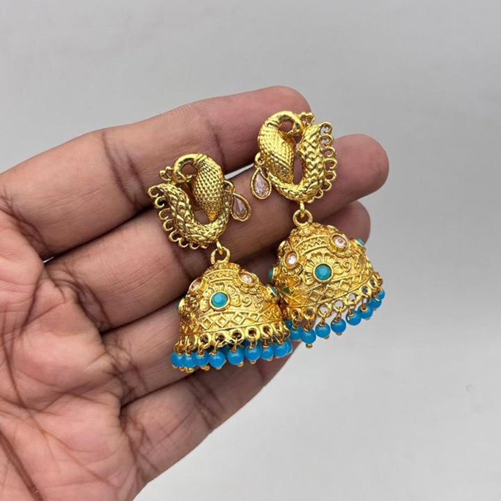 Jewel Addiction Gold Plated Crystal Stone And  Pearls Jhumki Earrings
