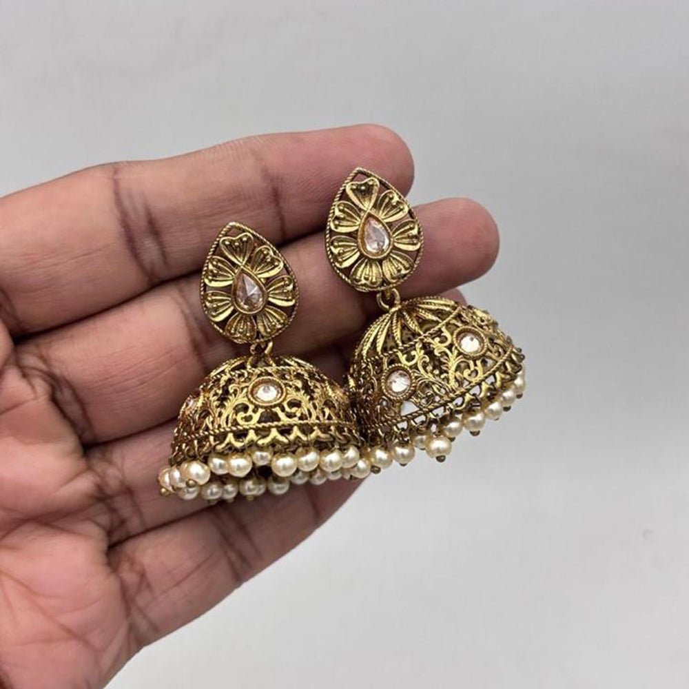 Jewel Addiction Gold Plated Crystal Stone And  Pearls Jhumki Earrings