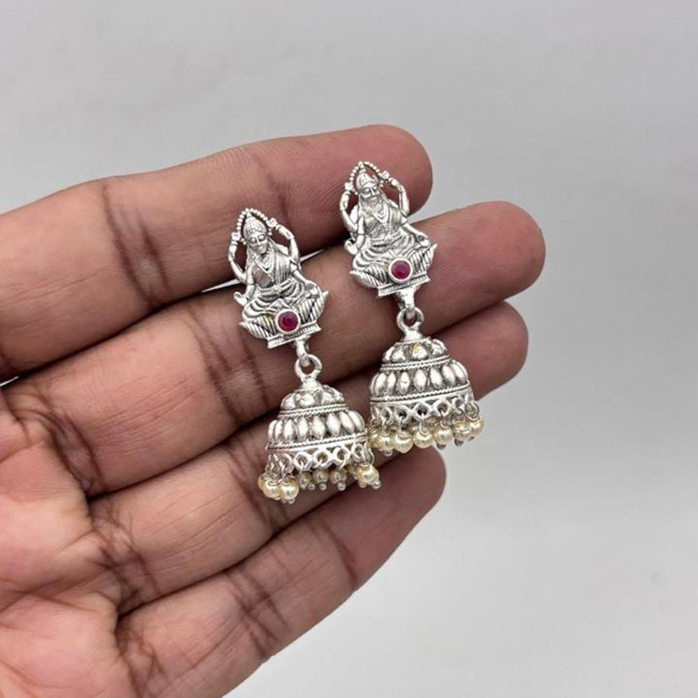 Jewel Addiction Silver Plated Pota Stone Temple Jhumki Earrings