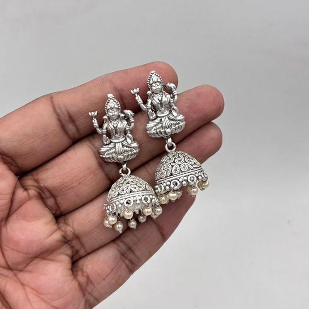 Jewel Addiction Silver Plated Pota Stone Temple Jhumki Earrings