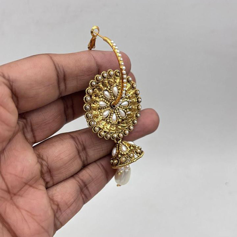 Jewel Addiction Gold Plated Pota Stone And  Pearls Jhumki Earrings