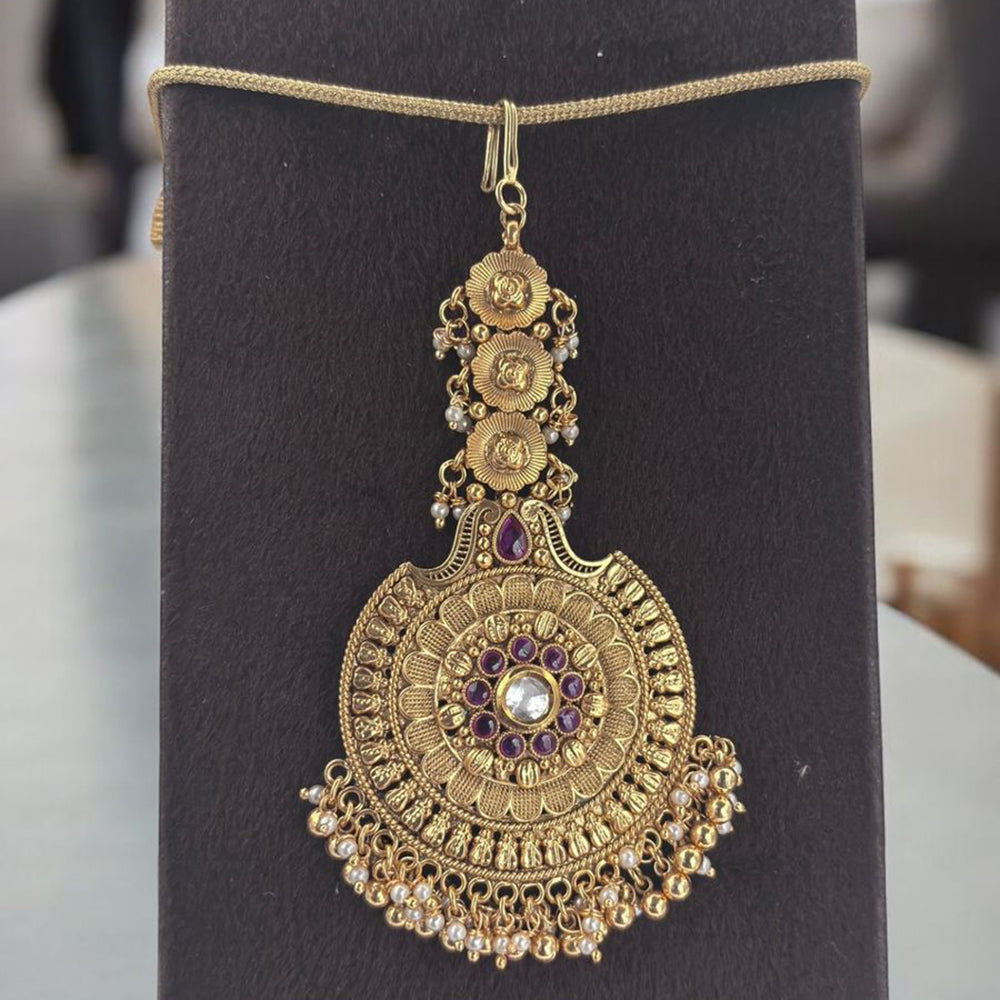 Jewel Addiction Gold Plated Pota Stone And Pearl Maangtikka