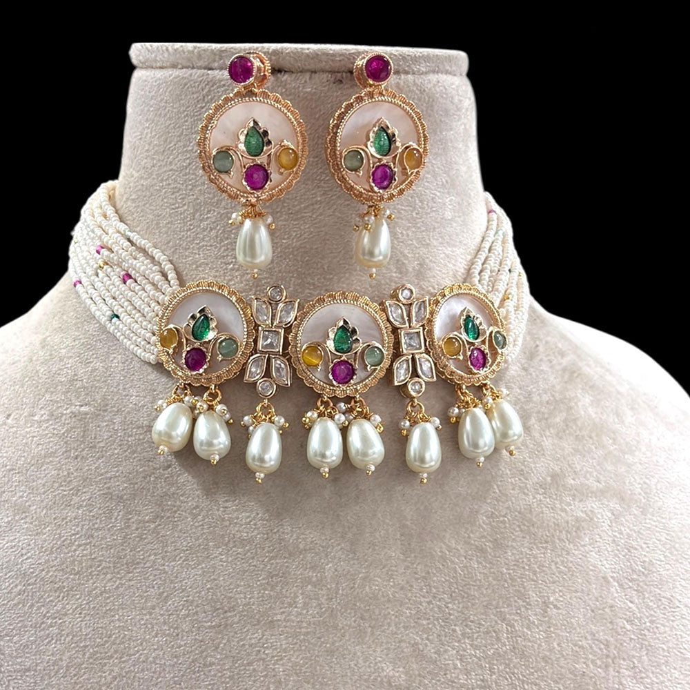 Jewel Addiction Pota Stone Pearl And Beads Choker Necklace Set