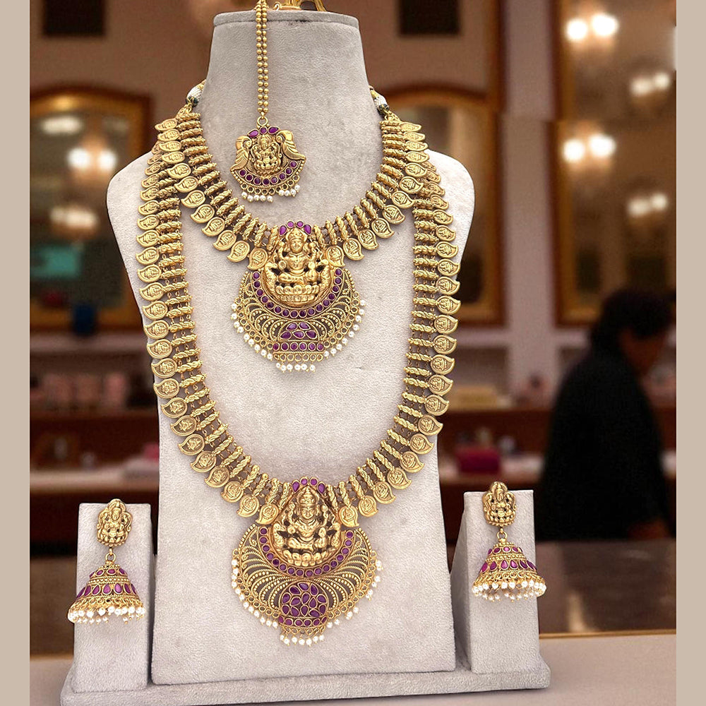 Jewel Addiction Twin Grace Pota Stone And Pearl Temple Double Necklace Set
