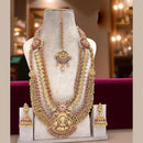 Jewel Addiction Heritage Inspired Gold Plated Pota Stone And Pearls Temple Long Necklace Set