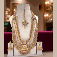 Jewel Addiction Heritage Inspired Gold Plated Pota Stone And Pearls Temple Long Necklace Set