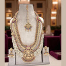 Jewel Addiction Heritage Inspired Gold Plated Pota Stone And Pearls Temple Long Necklace Set