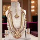 Jewel Addiction Heritage Inspired Gold Plated Pota Stone And Pearls Temple Long Necklace Set