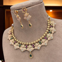 Jewel Addiction Traditional Pota Stone And Pearl Meenakari Choker Necklace Set