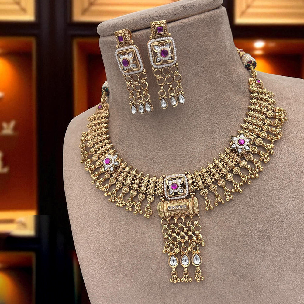 Jewel Addiction Traditional Pota Stone And Pearl Necklace Set