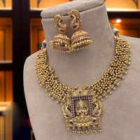 Jewel Addiction Traditional Pota Stone And Pearl Temple Necklace Set