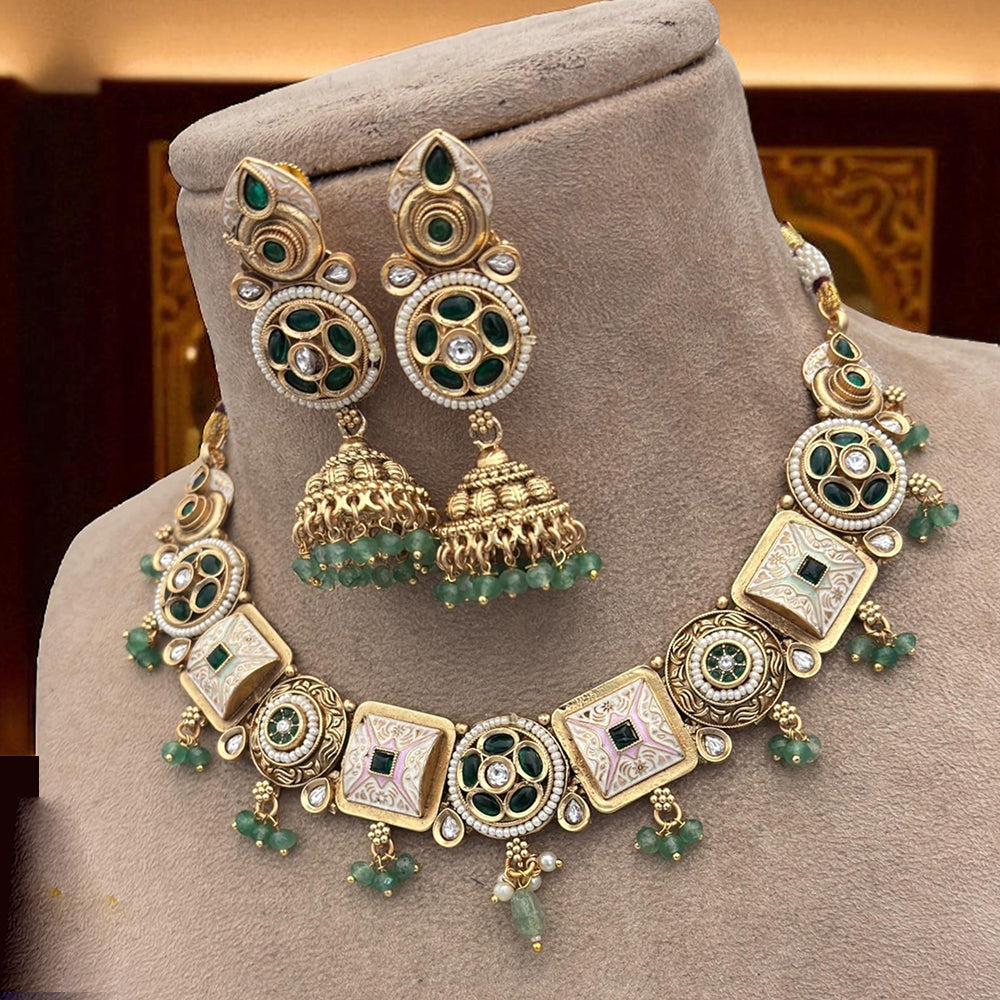 Jewel Addiction Traditional Pota Stone And Pearl Meenakari Necklace Set