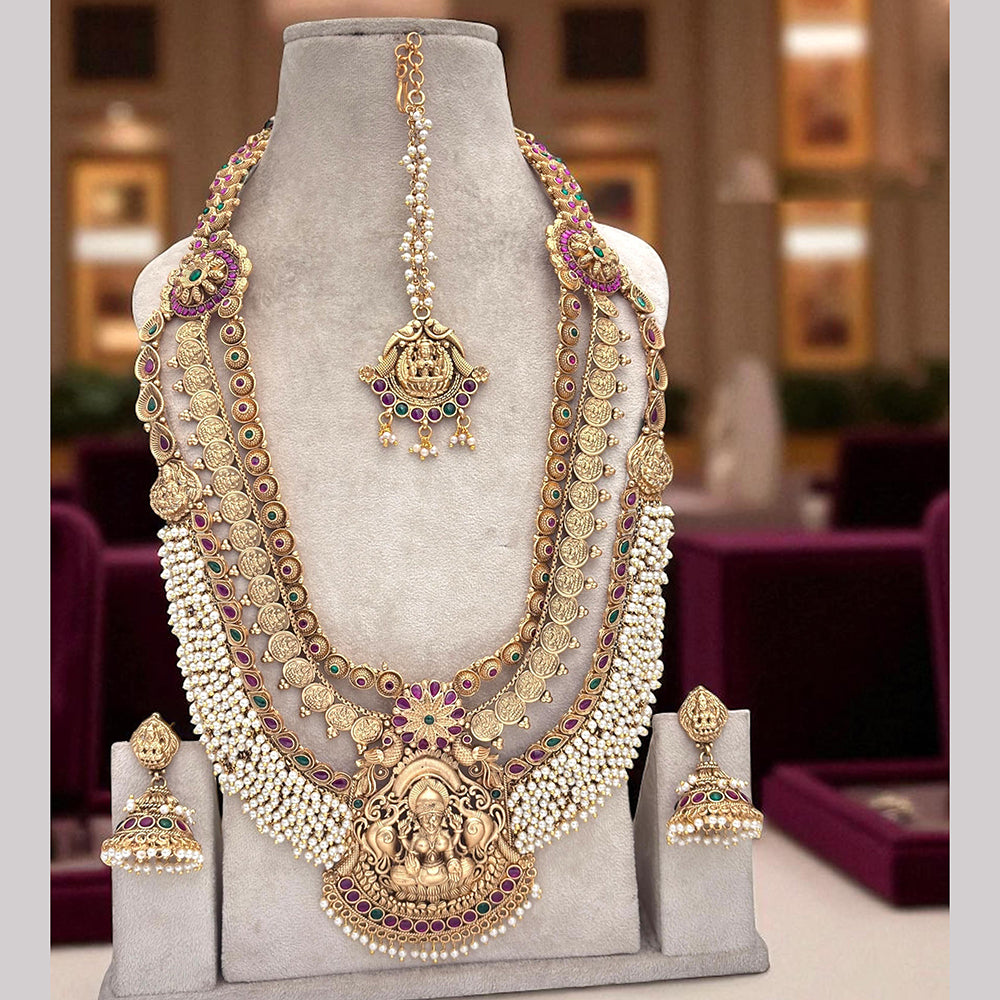 Jewel Addiction Pearl And Pota Temple Long Necklace Set