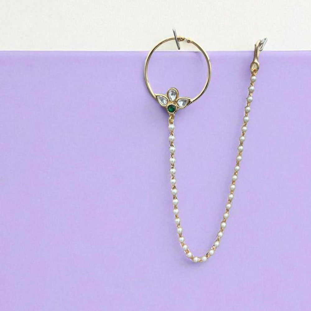 Jewel Addiction Anthic Kundan and Pearl Nath Nose Ring for Women & Girls