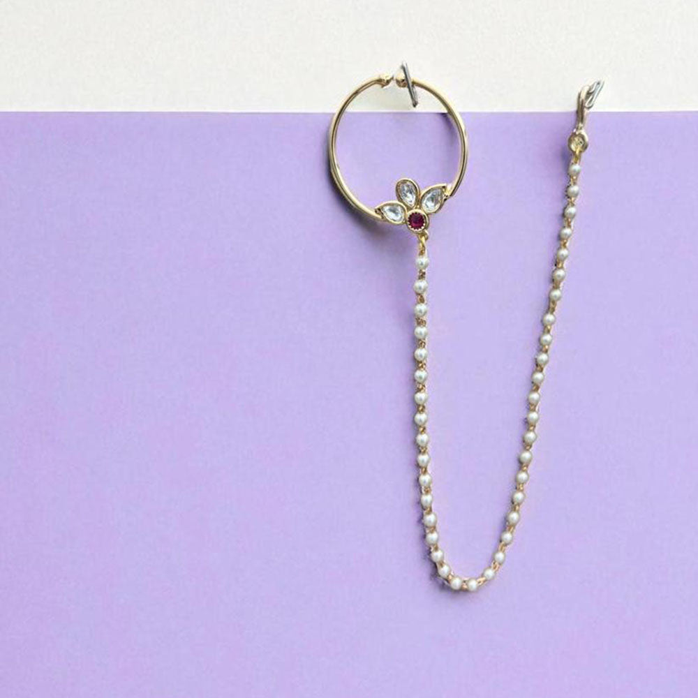 Jewel Addiction Anthic Kundan and Pearl Nath Nose Ring for Women & Girls