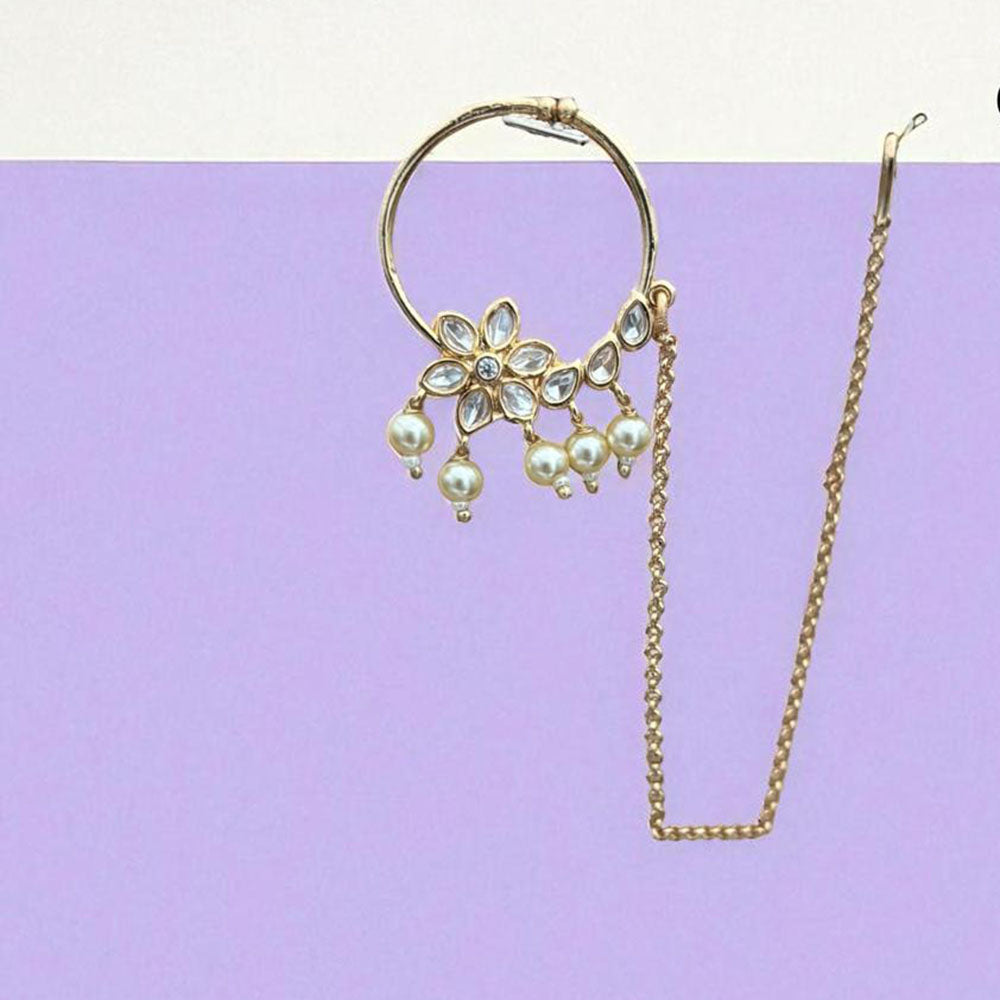 Jewel Addiction Beautiful Kundan and Pearl Nath Nose Ring for Women & Girls
