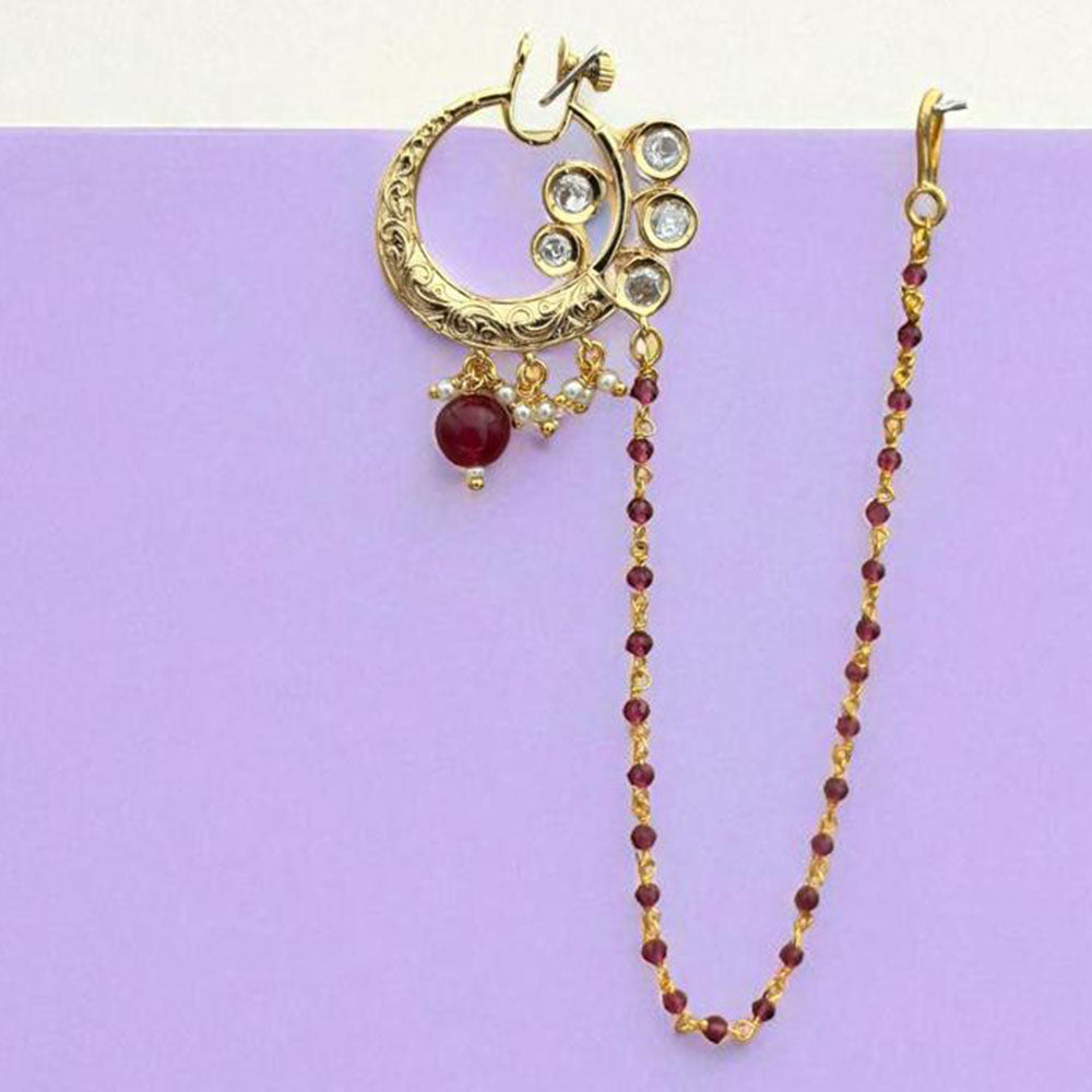 Jewel Addiction Beautiful Kundan and Pearl Nath Nose Ring for Women & Girls