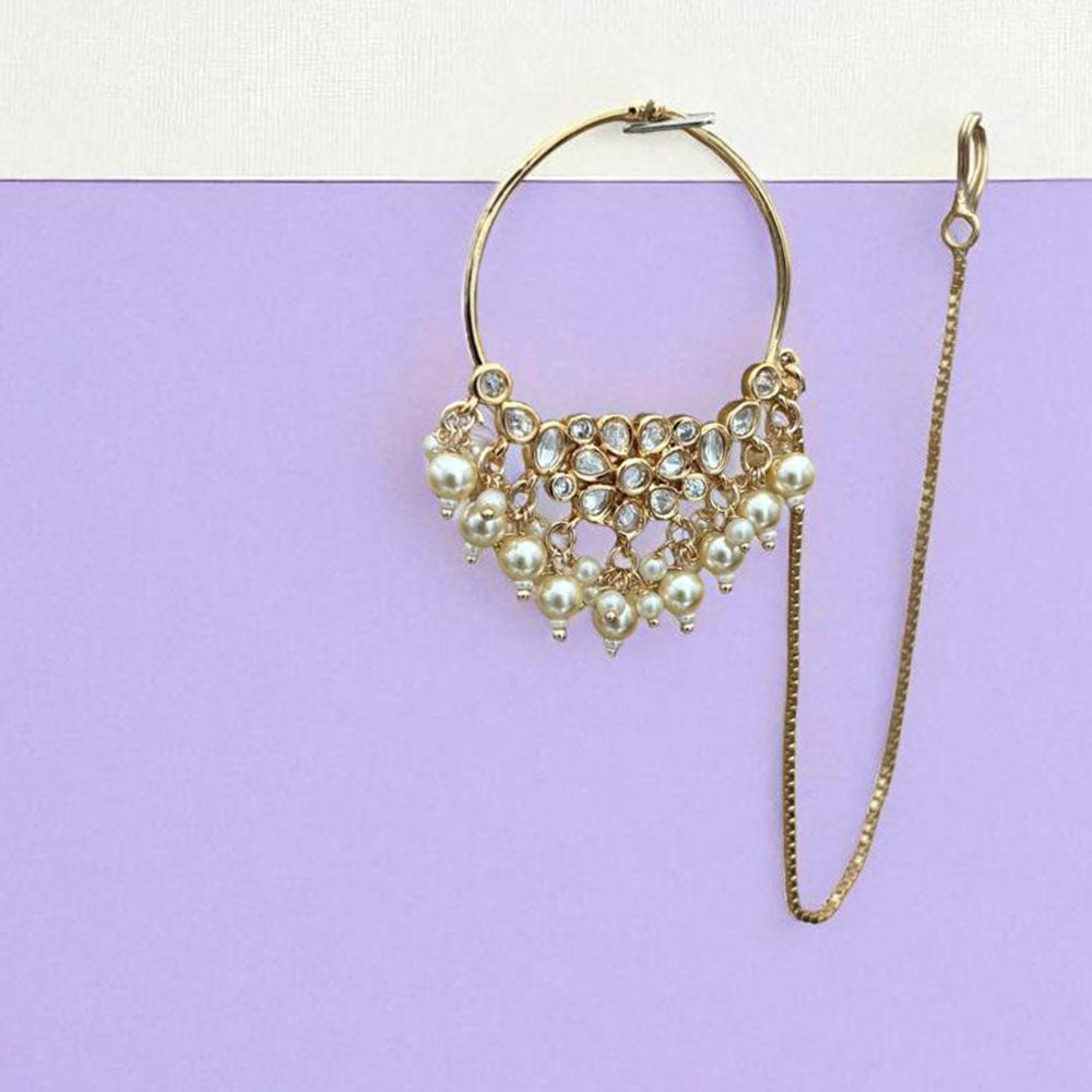 Jewel Addiction Beautiful Kundan and Pearl Nath Nose Ring for Women & Girls