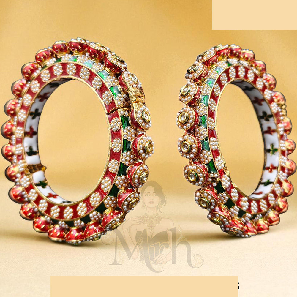 Jewel Addiction Sparkling Glow Kundan And Pearls Meenakari Bangles Set