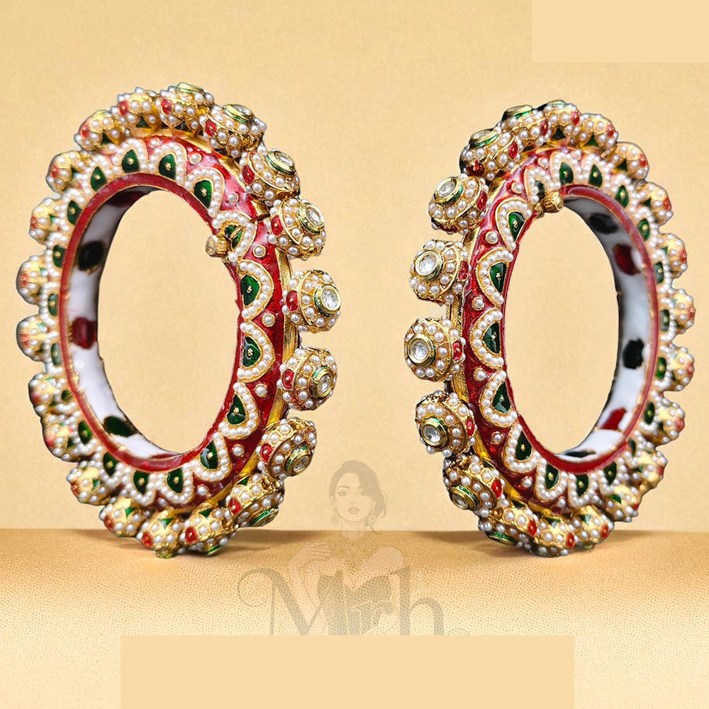 Jewel Addiction Sparkling Glow Kundan And Pearls Meenakari Bangles Set