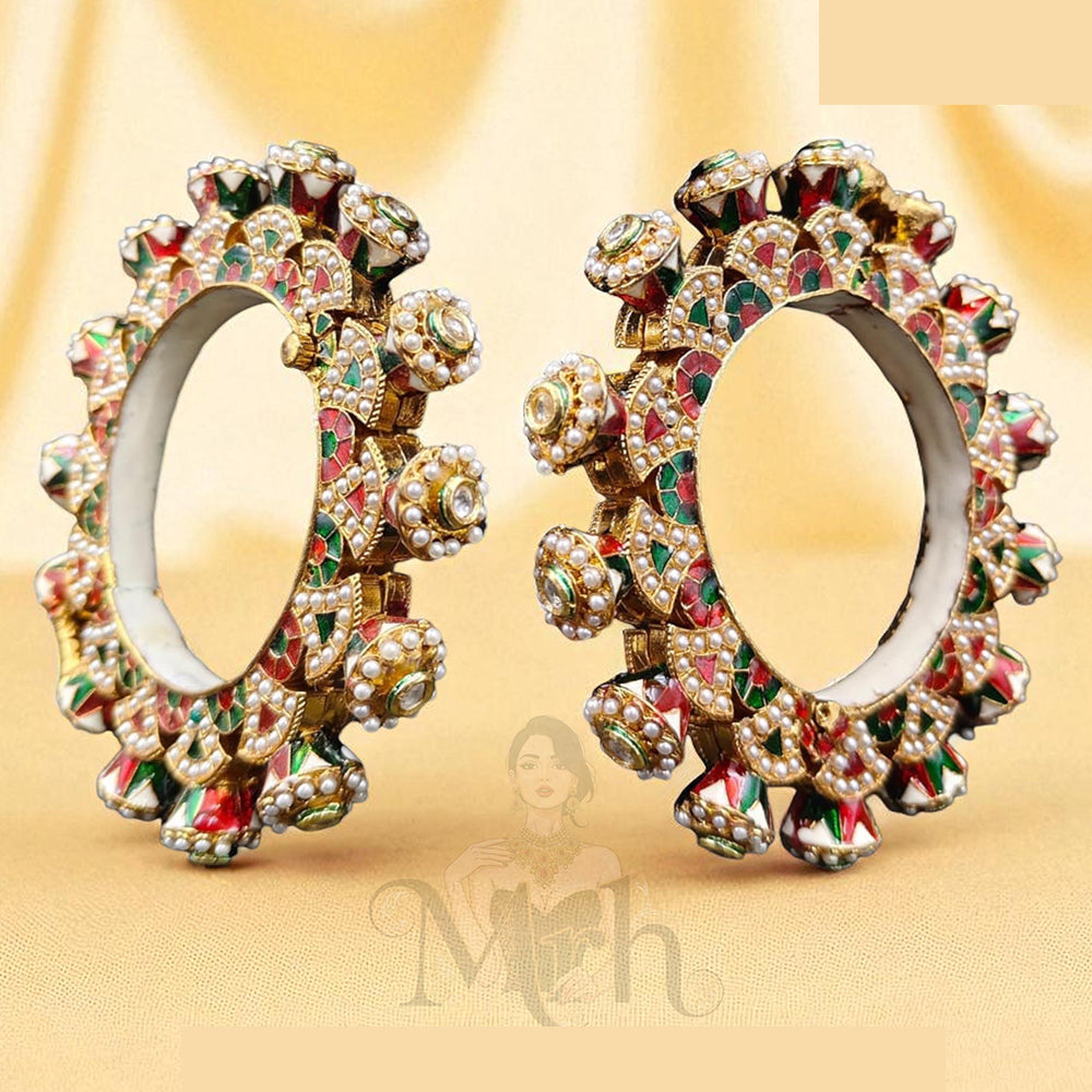 Jewel Addiction Sparkling Glow Kundan And Pearls Meenakari Bangles Set