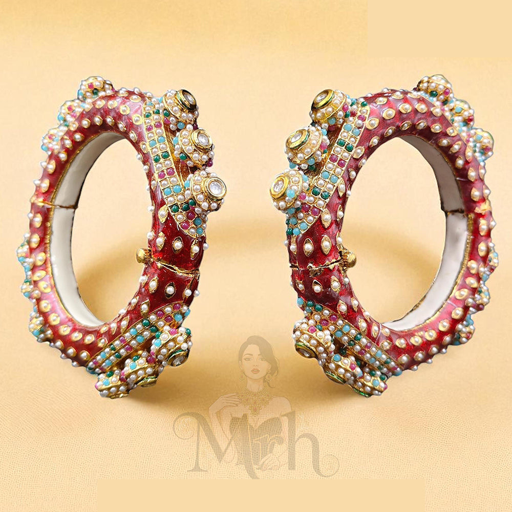 Jewel Addiction Sparkling Glow Kundan And Pearls Meenakari Bangles Set