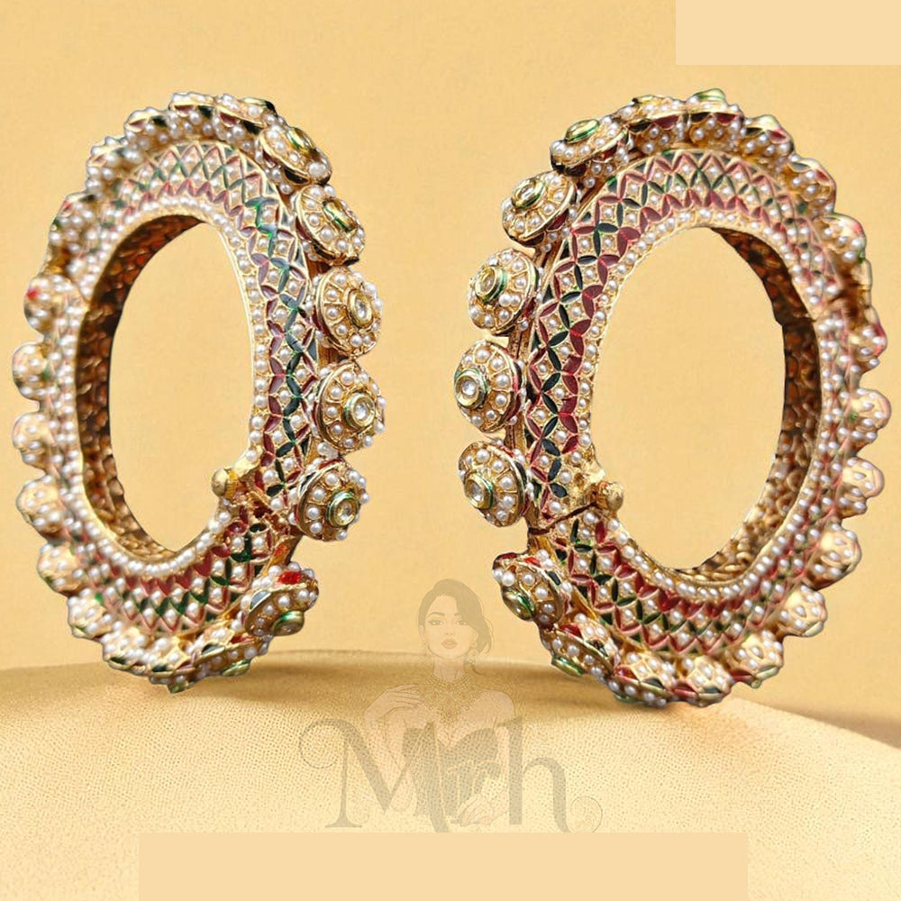 Jewel Addiction Sparkling Glow Kundan And Pearls Meenakari Bangles Set