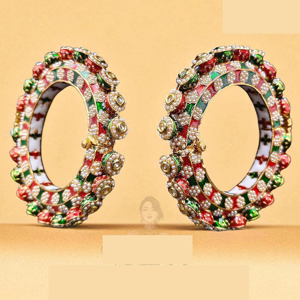 Jewel Addiction Sparkling Glow Kundan And Pearls Meenakari Bangles Set