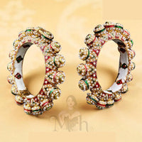 Jewel Addiction Elegant Shine Kundan And Pearls Meenakari Bangles Set