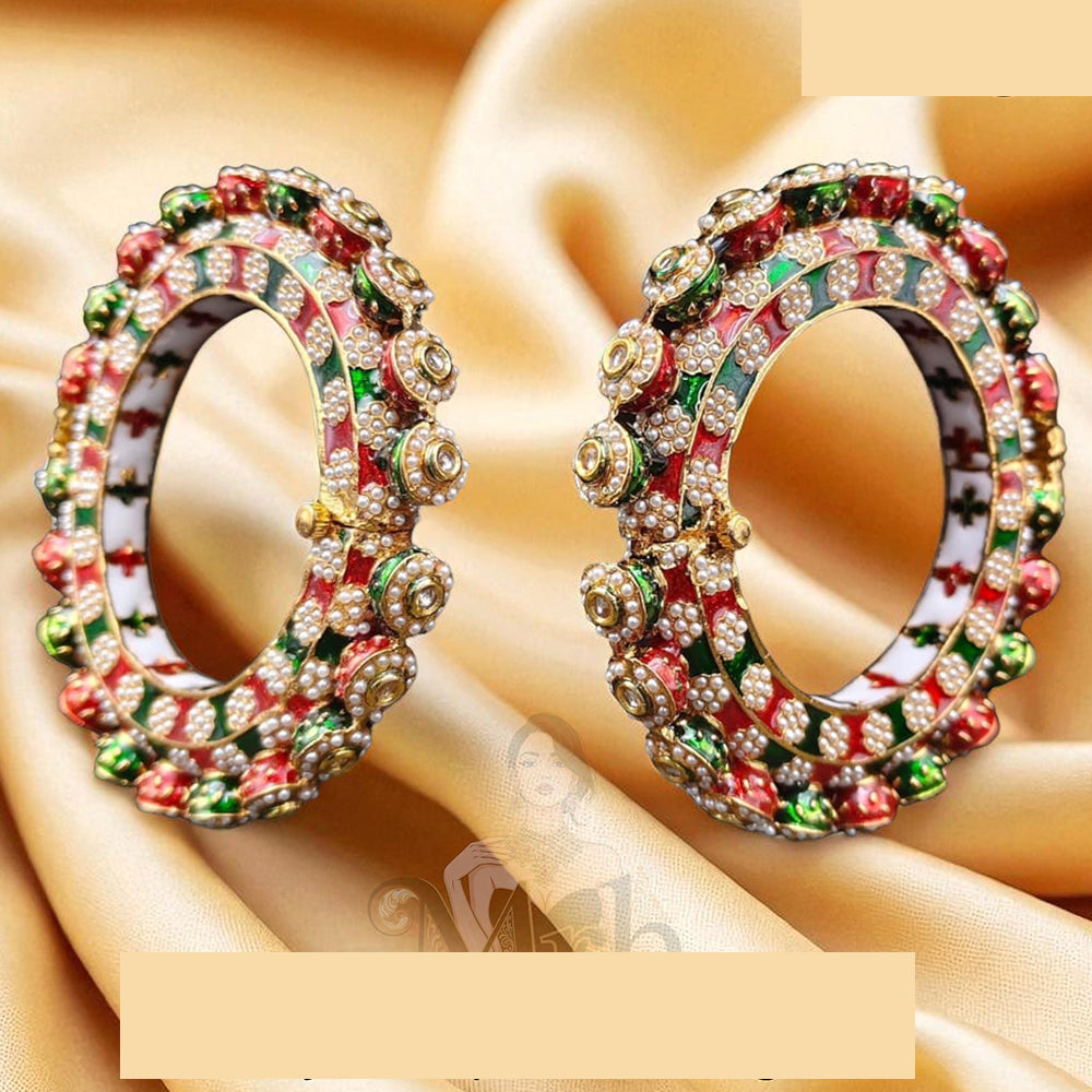 Jewel Addiction Elegant Shine Kundan And Pearls Meenakari Bangles Set