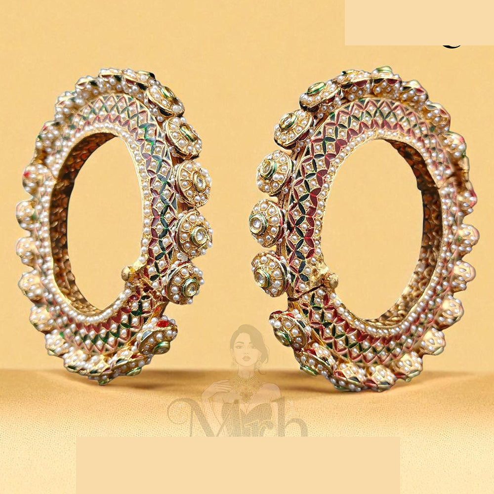 Jewel Addiction Sparkling Glow Kundan And Pearls Meenakari Bangles Set