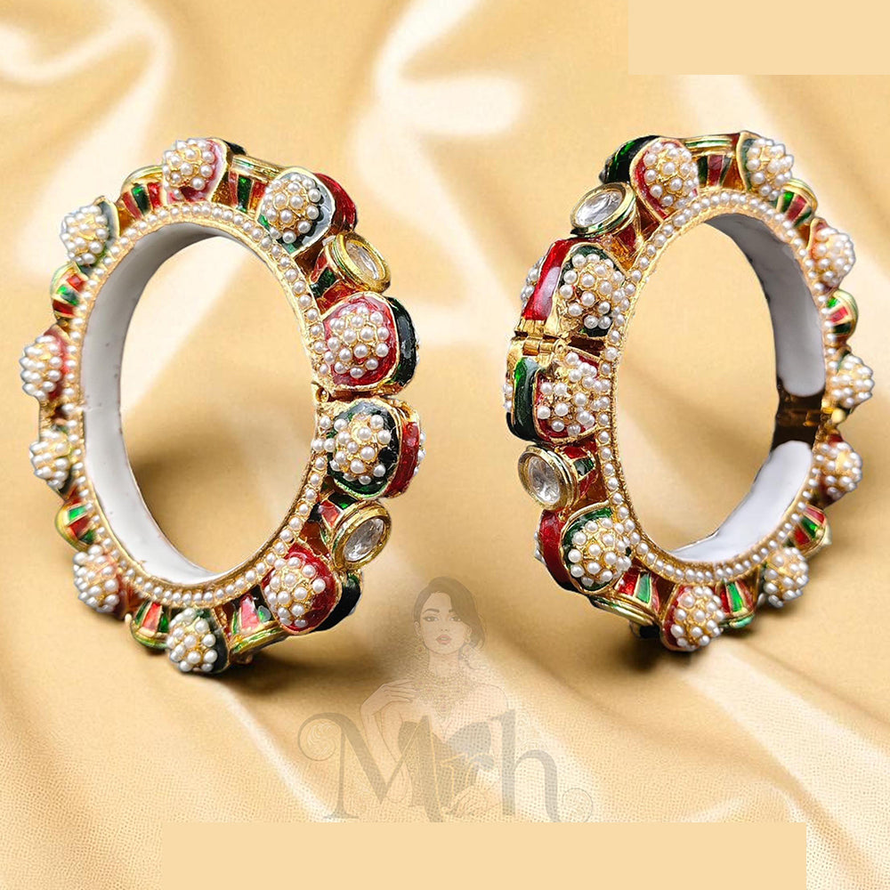 Jewel Addiction Sparkling Glow Kundan And Pearls Meenakari Bangles Set