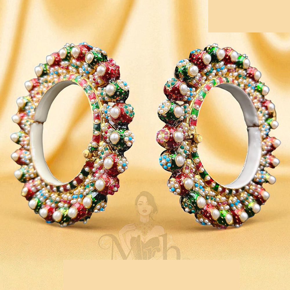 Jewel Addiction Elegant Shine Kundan And Pearls Meenakari Bangles Set