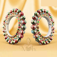 Jewel Addiction Elegant Shine Kundan And Pearls Meenakari Bangles Set