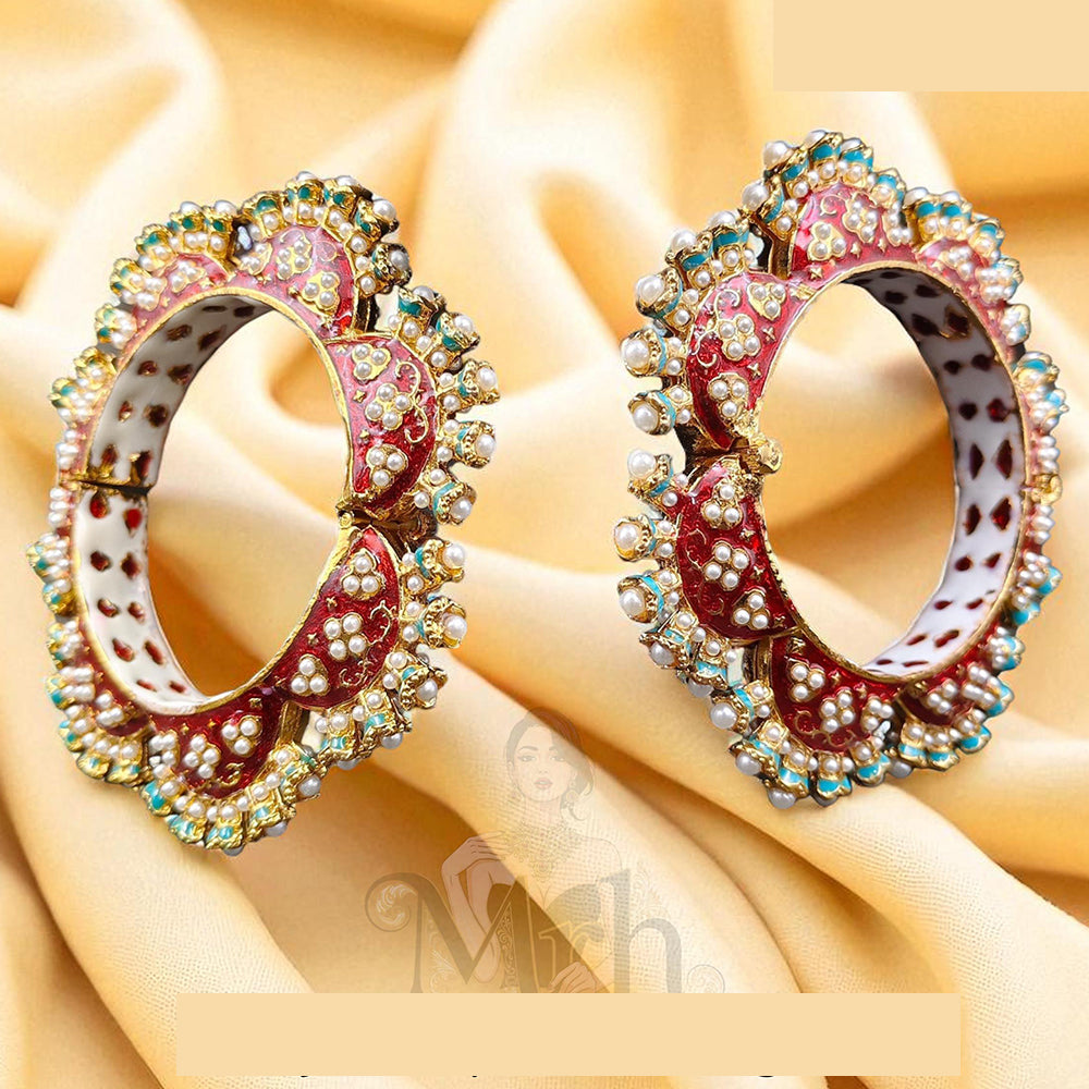 Jewel Addiction Sparkling Glow Kundan And Pearls Meenakari Bangles Set