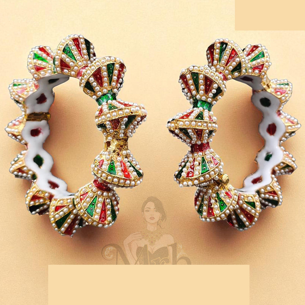 Jewel Addiction Exquisite Glow Kundan And Pearls Meenakari Bangles Set