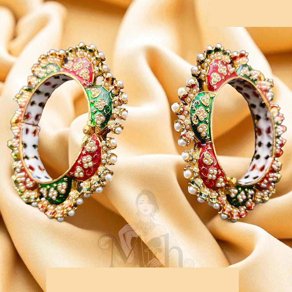 Jewel Addiction Exquisite Glow Kundan And Pearls Meenakari Bangles Set