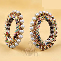 Jewel Addiction Elegant Shine Kundan And Pearls Meenakari Bangles Set