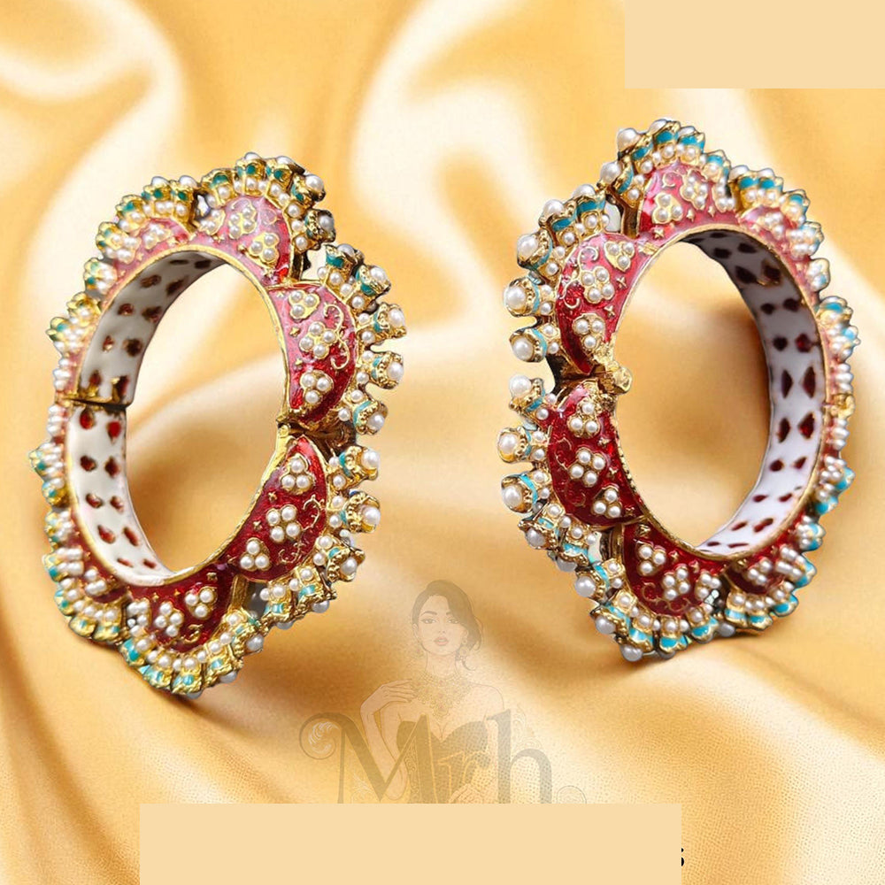 Jewel Addiction Exquisite Glow Kundan And Pearls Meenakari Bangles Set