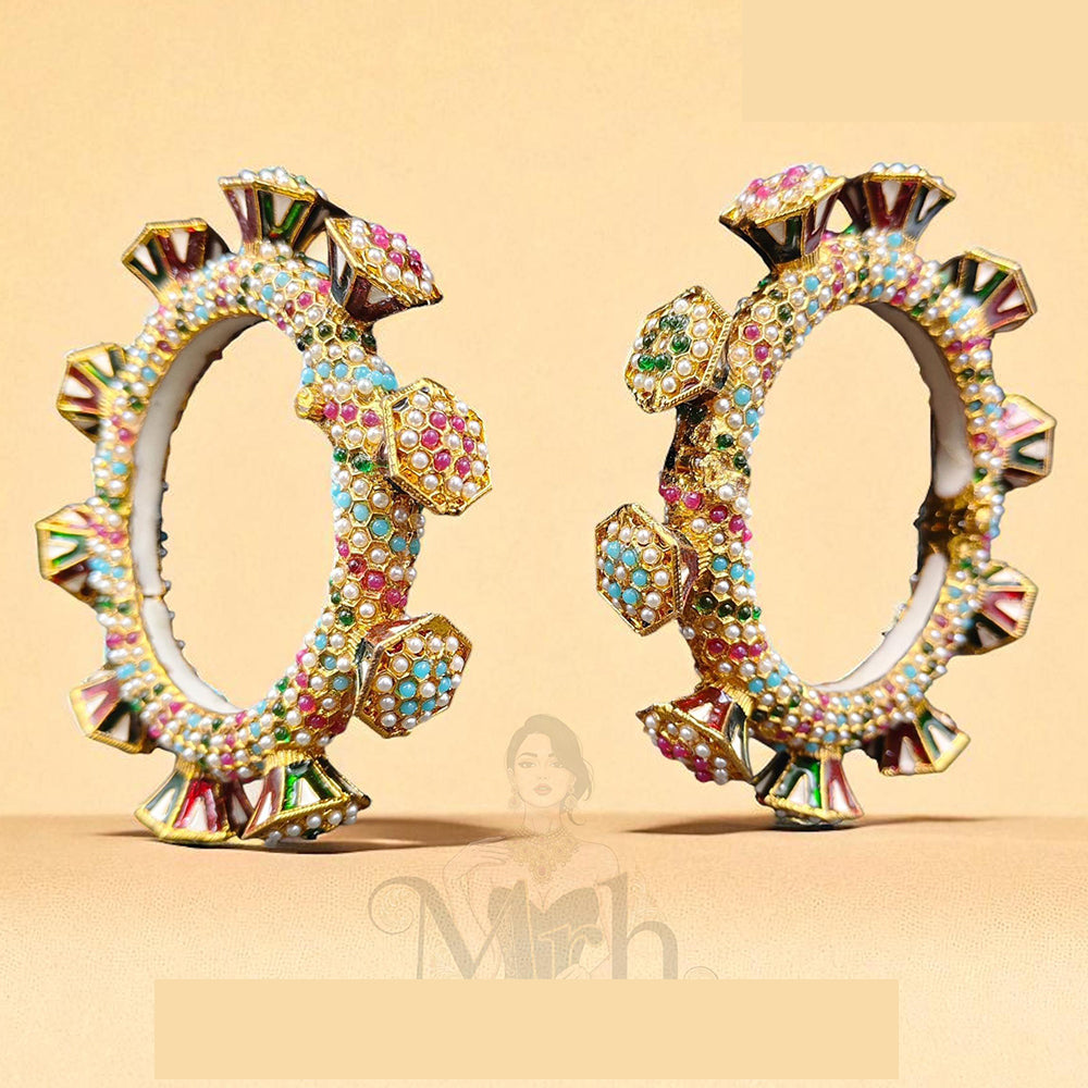 Jewel Addiction Sparkling Glow Kundan And Pearls Meenakari Bangles Set