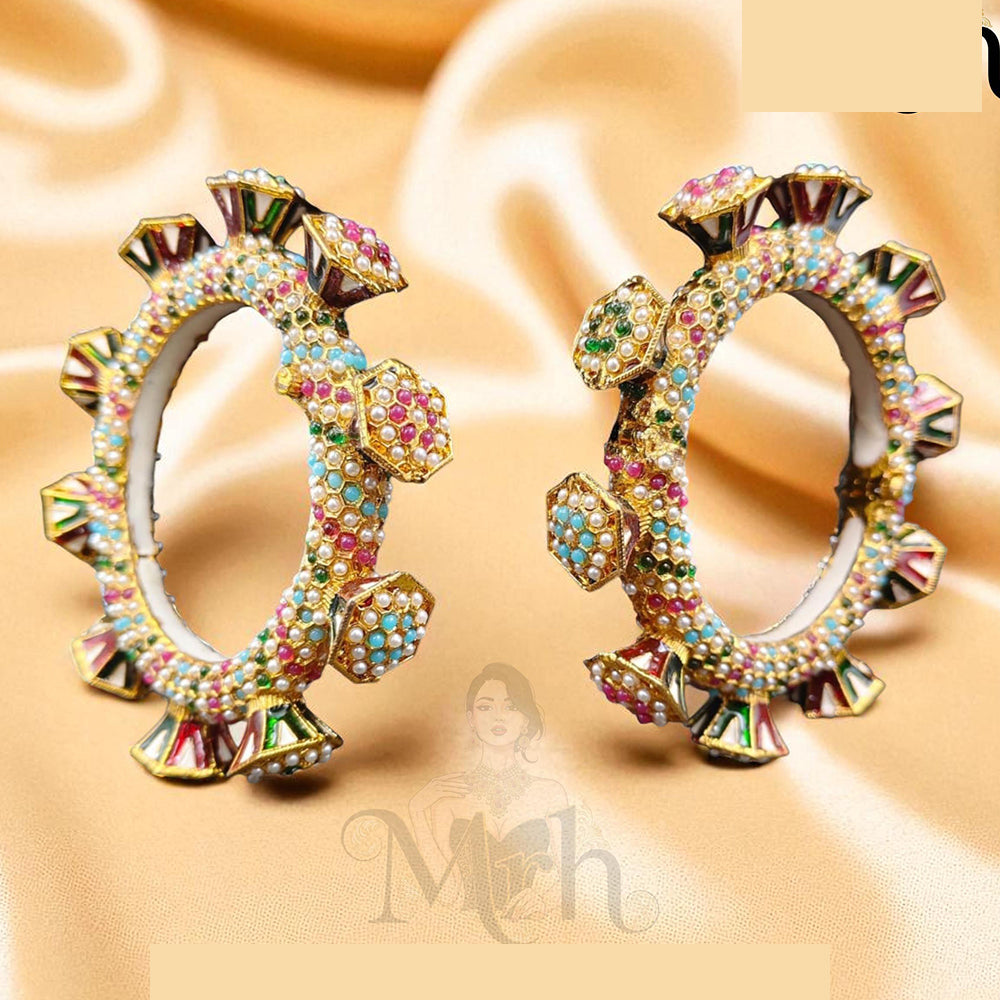 Jewel Addiction Exquisite Glow Kundan And Pearls Meenakari Bangles Set