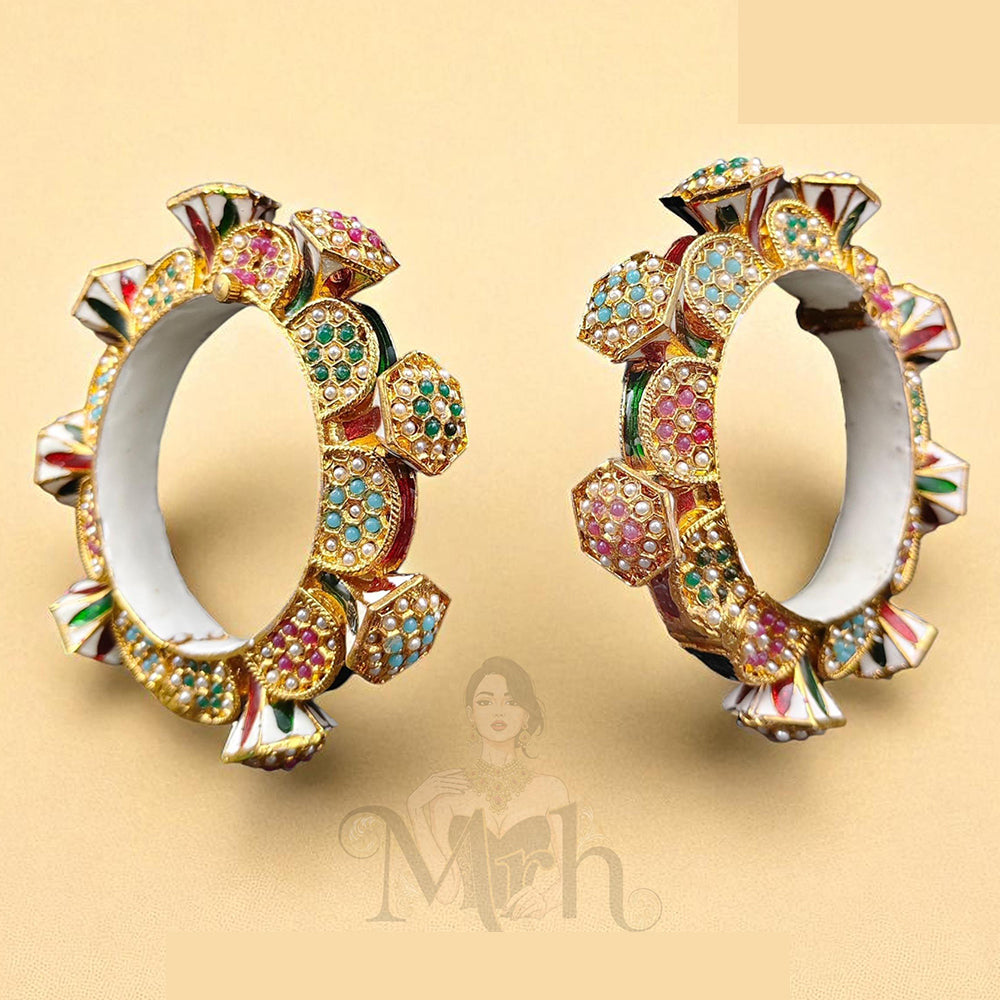Jewel Addiction Elegant Shine Kundan And Pearls Meenakari Bangles Set