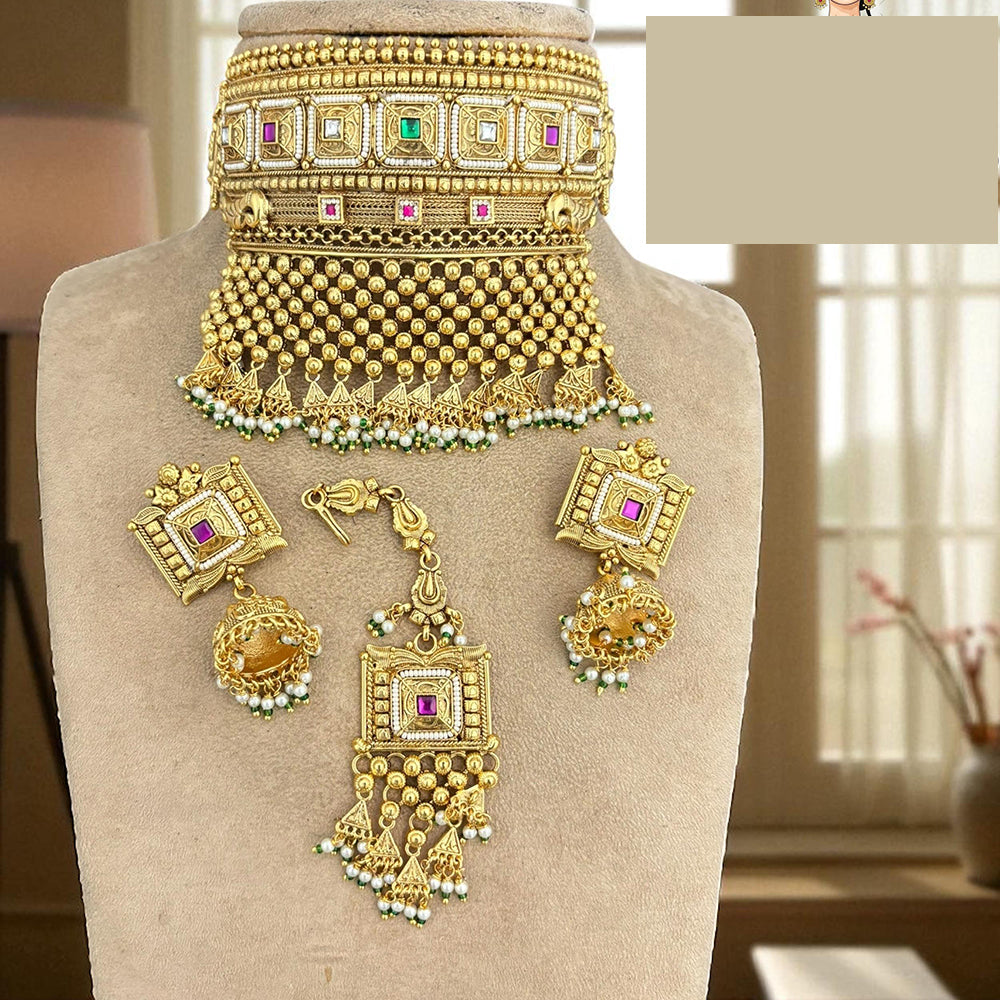Jewel Addiction Designer Pota Stone And Pearl Choker Necklace Set