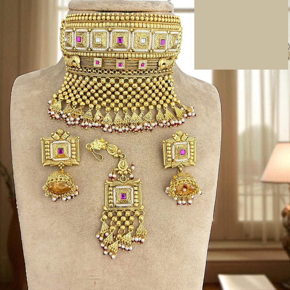 Jewel Addiction Designer Pota Stone And Pearl Choker Necklace Set
