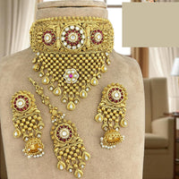 Jewel Addiction Designer Pota Stone And Pearl Choker Necklace Set 