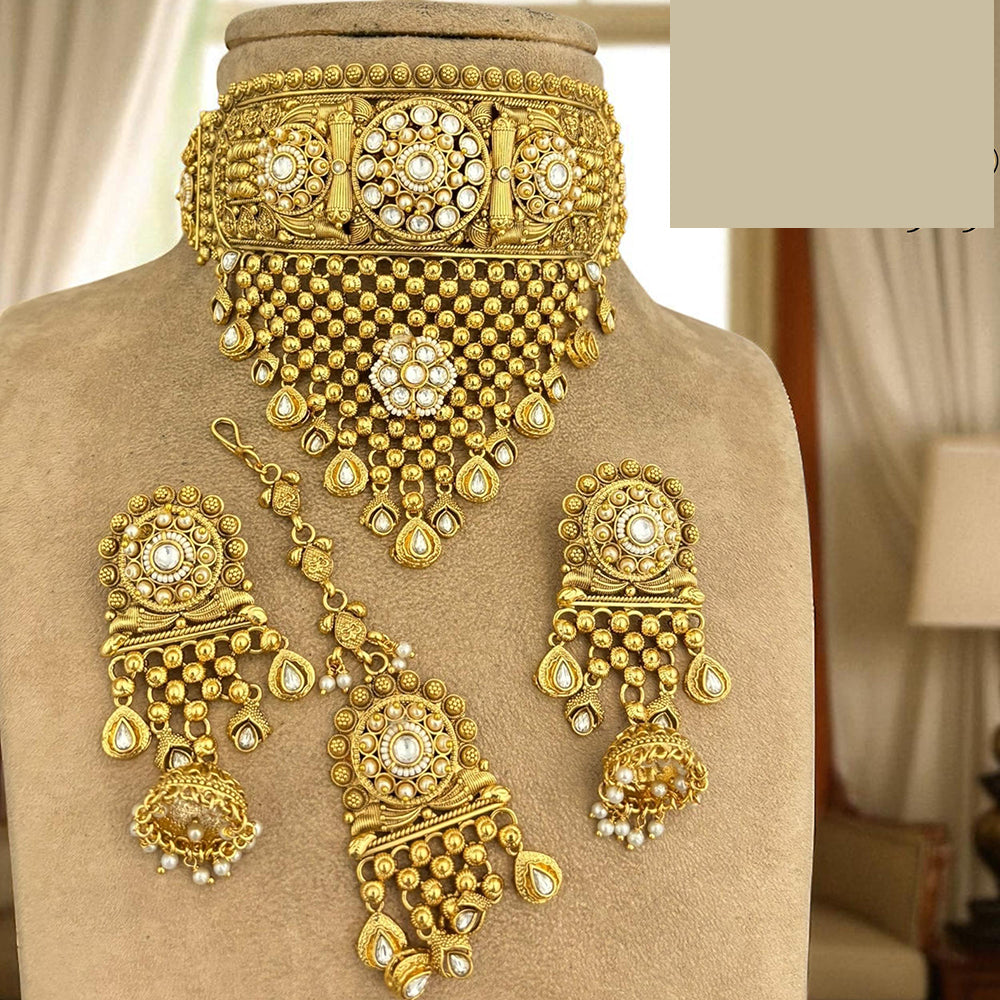 Jewel Addiction Designer Pota Stone And Pearl Choker Necklace Set