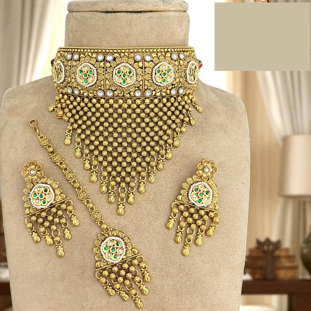 Jewel Addiction Designer Pota Stone And Pearl Choker Necklace Set
