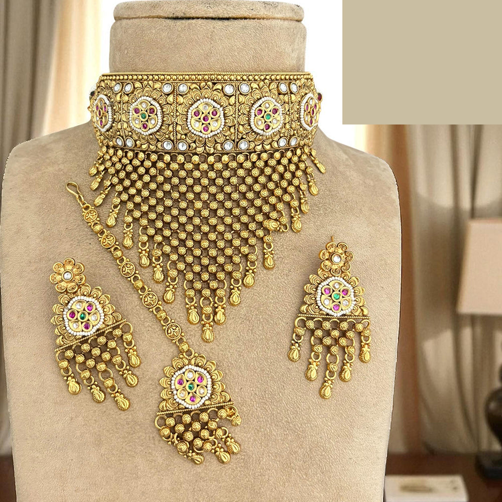 Jewel Addiction Designer Pota Stone And Pearl Choker Necklace Set